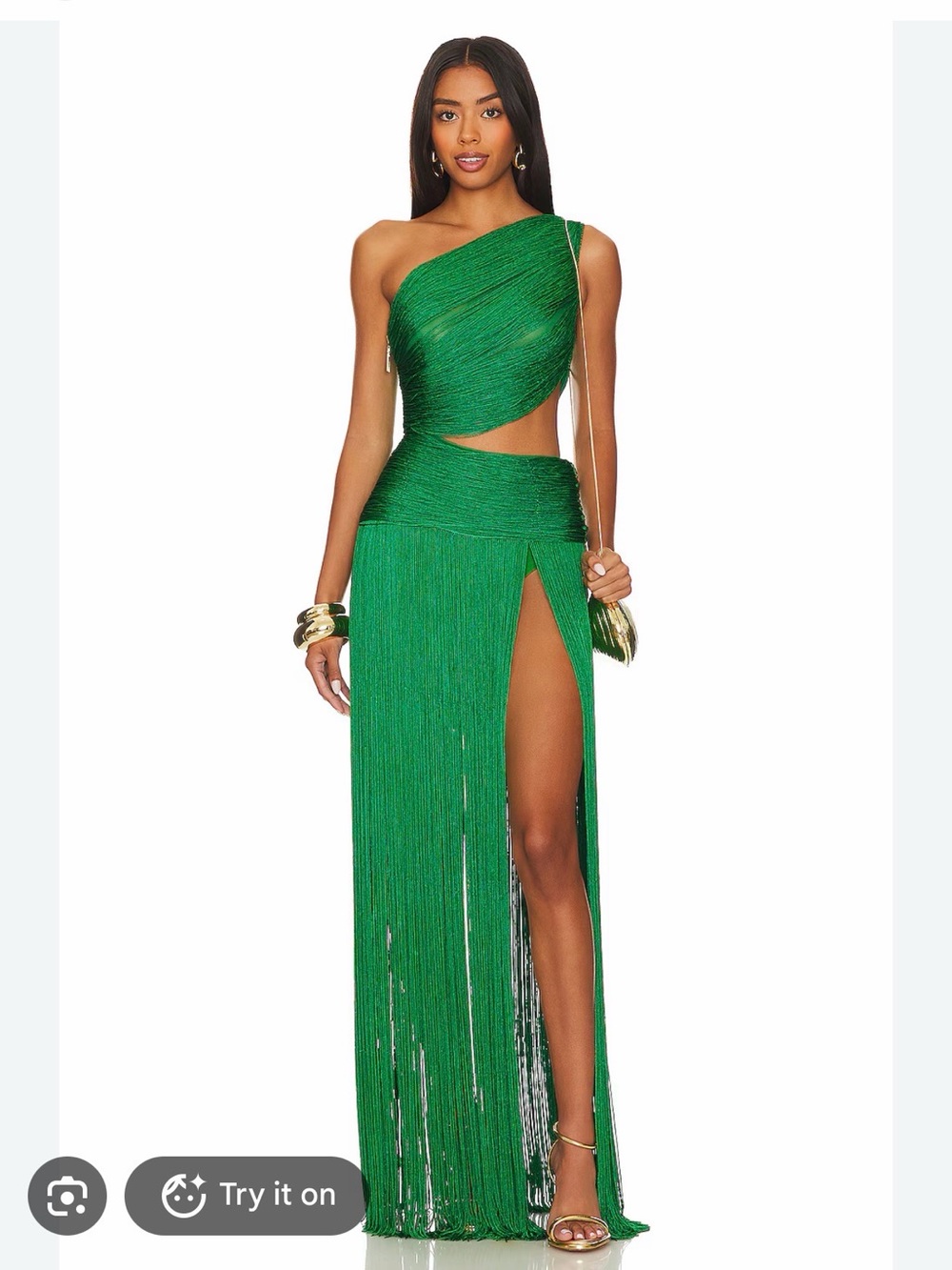Bronx and Banco Jafari Sierra Sleeveless Fringe Gown Green XS Runway Resort '24